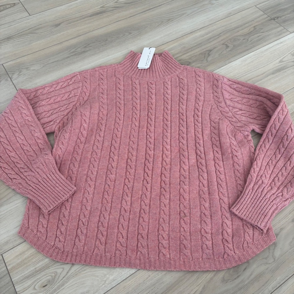 New CURRENT AIR Mock Neck Cable Knit‎ Sweater Pink Clay Size S